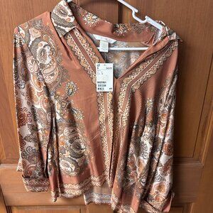 H&M Women's Beautiful Brown Floral Blouse Size 2 Brand New!!